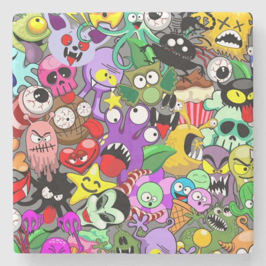 Monster-Süße Figuren Halloween-Muster Steinuntersetzer (Vorderseite)