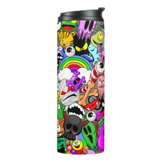 Monster-Süße Figuren Halloween-Muster Thermosbecher (Nach links gedreht)
