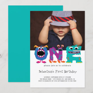 Monster Text Erster Geburtstag Foto Personalisiert Einladung