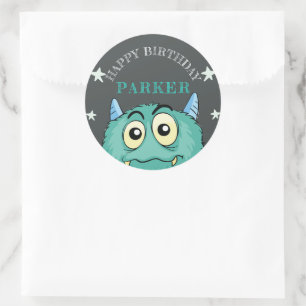 Monster Thema Geburtstagsparty Personalisiert Runder Aufkleber