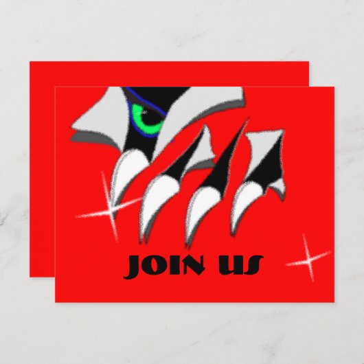 MONSTER THEME CLAWS & EYE PARTY EINLADUNGEN INVVIE (Vorne/Hinten)