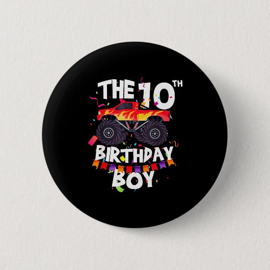 Monster Truck 10th Birthday Boy Funny 10 Years Old Button (Vorderseite)