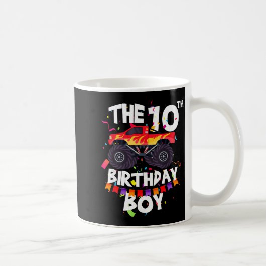 Monster Truck 10th Birthday Boy Funny 10 Years Old Kaffeetasse (Rechts)