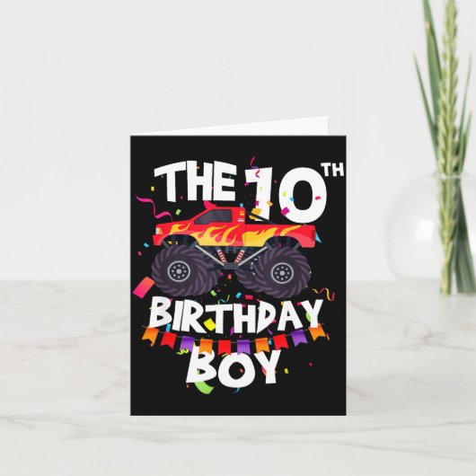 Monster Truck 10th Birthday Boy Funny 10 Years Old Karte (Vorderseite)