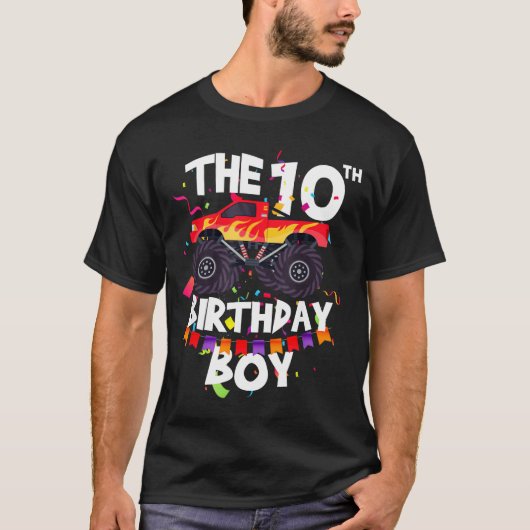 Monster Truck 10th Birthday Boy Funny 10 Years Old T-Shirt (Vorderseite)