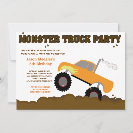 MONSTER TRUCK 12x18 Geburtstagseinladungen Einladung (Vorderseite)
