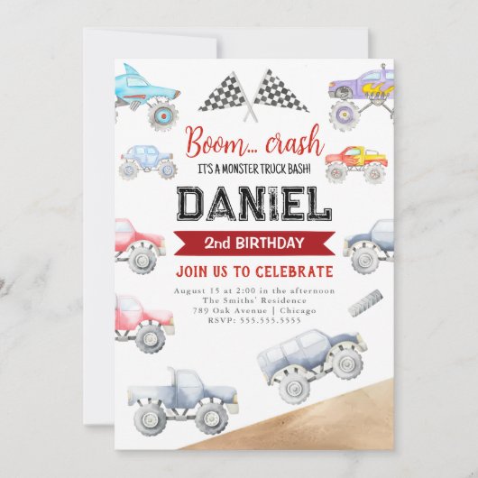 Monster Truck 2. Geburtstag Einladung (Vorderseite)