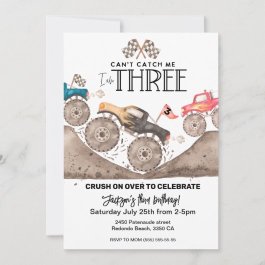 Monster Truck 3. Geburtstag Einladung (Vorderseite)