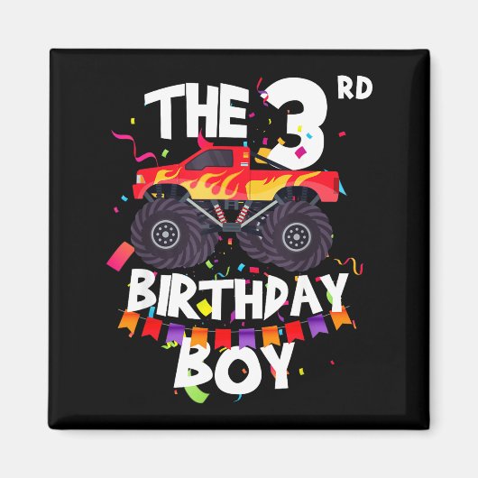 Monster Truck 3rd Birthday Boy Funny 3 Years Old B Magnet (Vorne)