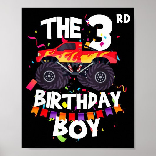 Monster Truck 3rd Birthday Boy Funny 3 Years Old B Poster (Vorne)