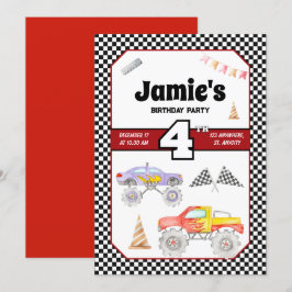 Monster Truck 4. Geburtstag Einladung