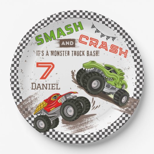 Monster Truck 7. Geburtstagsparty Pappteller (Vorderseite)