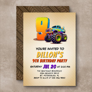Monster Truck 9. Geburtstag Einladung