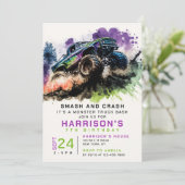 Monster Truck am 7. Geburtstag Schmetterling Junge Einladung (Stehend Vorderseite)