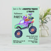 Monster Truck And Treats Halloween Party Einladung (Stehend Vorderseite)