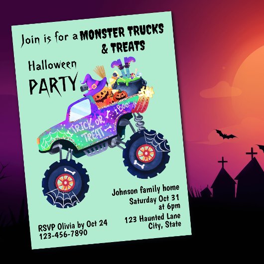 Monster Truck And Treats Halloween Party Einladung