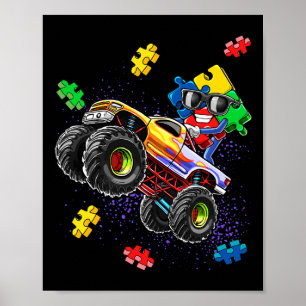 Monster Truck Autismus Bewusstsein Puzzle Piece Ge Poster