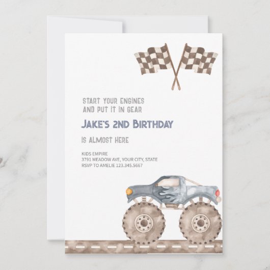 Monster Truck Bash Birthday Einladung (Vorderseite)
