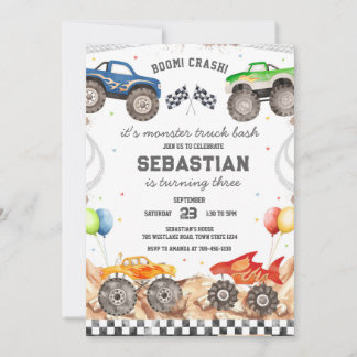 Monster Truck Bash Boom Smash Crash Boy Birthday  Einladung