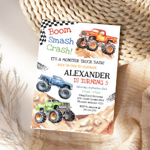Monster Truck Bash Boom Smash Crash Jungen-Geburts Einladung