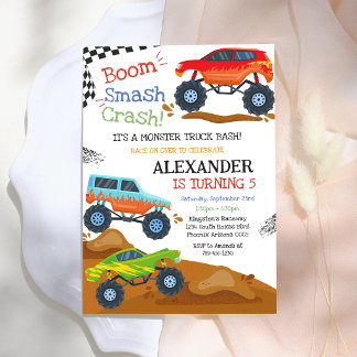 Monster Truck Bash Boom Smash Crash Jungen-Geburts Einladung