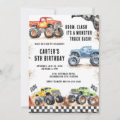 Monster Truck Bash Boy Birthday Invitation Einladung (Vorderseite)