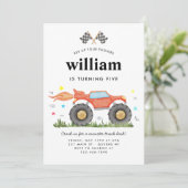 Monster Truck Bash Car Race Flags Kindergeburtstag Einladung (Stehend Vorderseite)