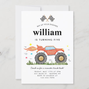 Monster Truck Bash Car Race Flags Kindergeburtstag Einladung