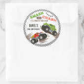 Monster truck bash cool modern cute 5th birthday runder aufkleber (Tasche)