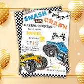 Monster truck bash cool modern kid 2nd birthday einladung