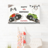 Monster truck bash cool modern kid 4th birthday banner (Insitu)