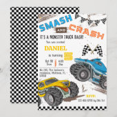 Monster truck bash cool modern kid 5th birthday einladung (Vorne/Hinten)