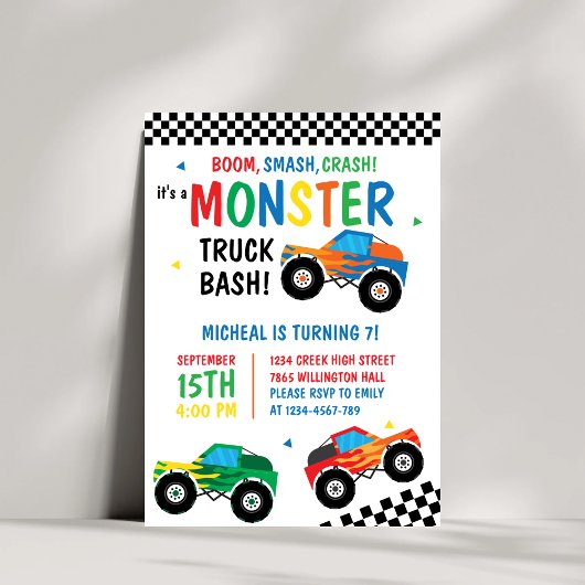 Monster Truck Bash farbenfrohe Groovy Kinder Gebur Einladung