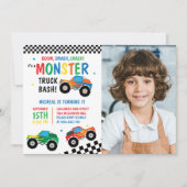 Monster Truck Bash farbenfrohe Groovy Kinder Gebur Einladung (Vorderseite)