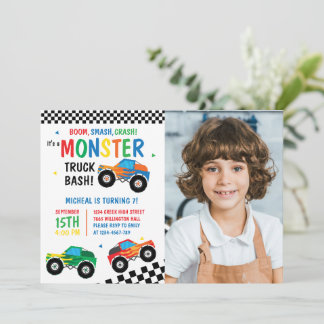 Monster Truck Bash farbenfrohe Groovy Kinder Gebur Einladung