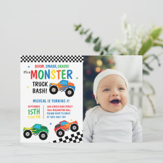 Monster Truck Bash farbenfrohe Groovy Kinder Gebur Einladung