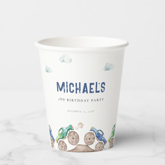 Monster Truck Bash Geburtstag Pappbecher (Vorderseite)