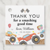 Monster Truck Bash Race Watercolor Kindergeburtsta Geschenkanhänger (Vorderseite)