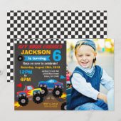 Monster Truck Birthday Bash Photo Einladung (Vorne/Hinten)