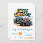 Monster Truck Birthday Bash Wasserfarbe Kunst Einladung (Vorne/Hinten)