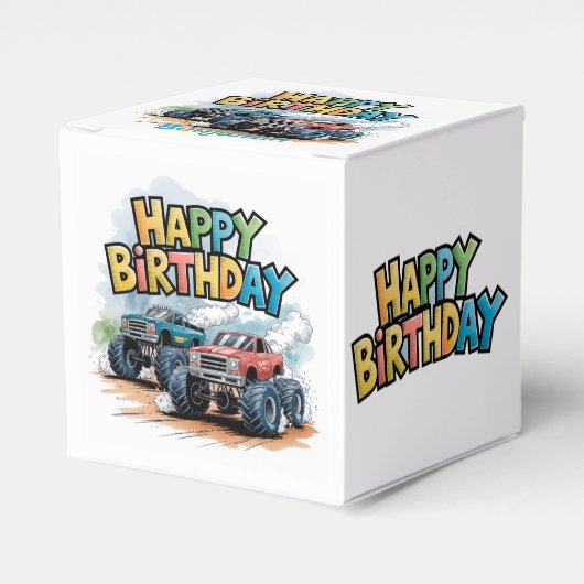 Monster Truck Birthday Bash Wasserfarbe Kunst Geschenkschachtel (Vorderseite)