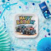 Monster Truck Birthday Bash Wasserfarbe Kunst Pappteller (Party)