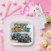 Monster Truck Birthday Bash Wasserfarbe Kunst Pappteller (Party)