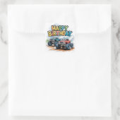 Monster Truck Birthday Bash Wasserfarbe Kunst Quadratischer Aufkleber (Tasche)