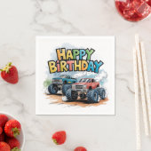 Monster Truck Birthday Bash Wasserfarbe Kunst Serviette (Beispiel)
