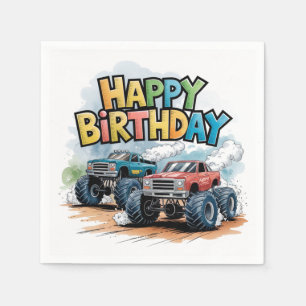 Monster Truck Birthday Bash Wasserfarbe Kunst Serviette