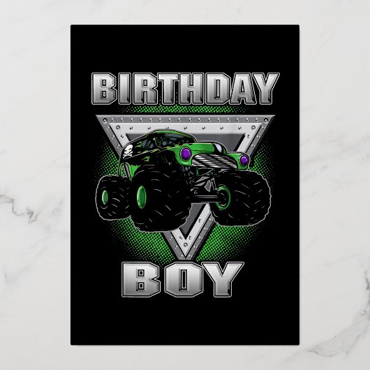 Monster Truck Birthday Boy Folien Feiertagskarte (Vorderseite)
