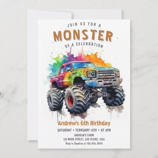 Monster Truck Birthday Einladung (Vorderseite)