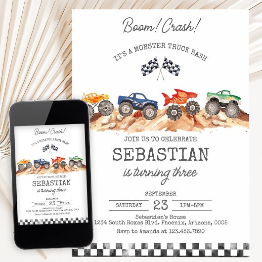 Monster Truck Birthday Einladung