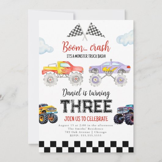 Monster Truck Birthday Einladung Monster Truck (Vorderseite)